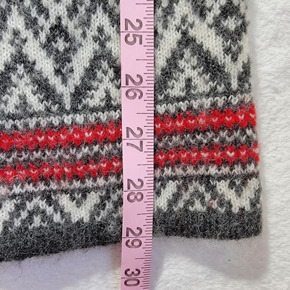 Aspen Wool Blend Faire Isle Nordic Cardigan Sweater Shawl Collar Gray Red Sz M - Picture 9 of 9